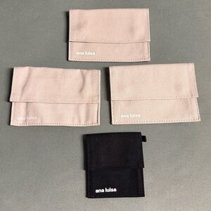 BNWT 3 PC LARGE ANA LUISA TAUPE CANVAS POUCHES + 1 BLACK BONUS POUCH WITH SNAPS